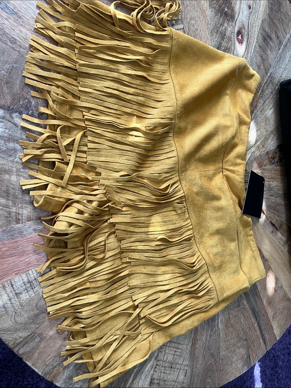 Merigold Kiss Fringe Suede Skort  - Mustard